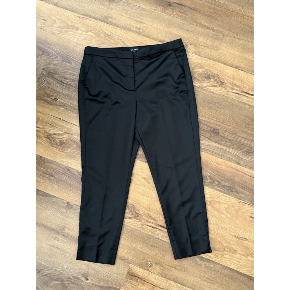 J. CREW COLLECTION Kate Straight-Leg Trouser Pants Structured Satin Black 16 - Picture 2 of 4